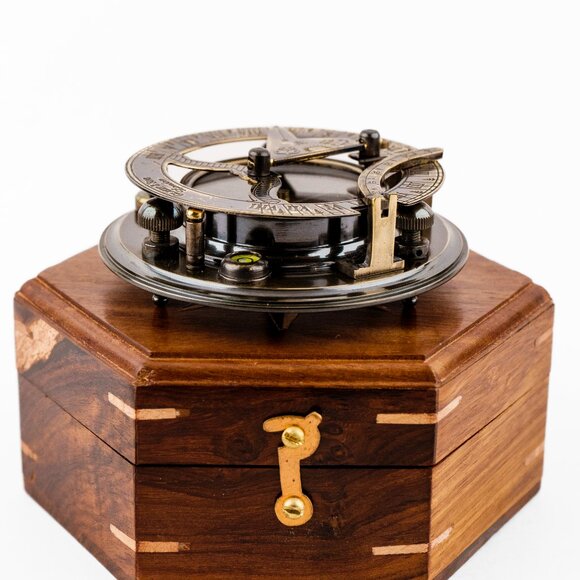 Magnetic Brass Gilbert Compass with Wood Box 3 Inch Heavy Duty for Navigational - Picture 13 of 17